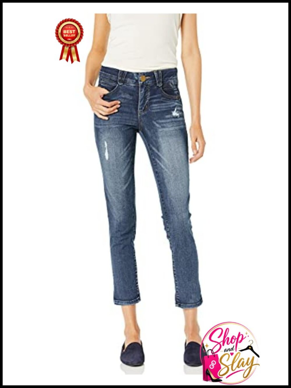 Mid Rise Skinny Crop Jeans Super Stretch Slimming Slimming Panels